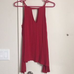 Red Long Sleeve Open Shoulder Blouse